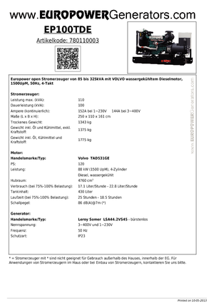 Grupos electrógenos diesel Europower EP100TDE (LS)