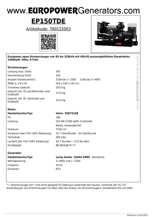 Grupos electrógenos diesel Europower EP150TDE (LS)