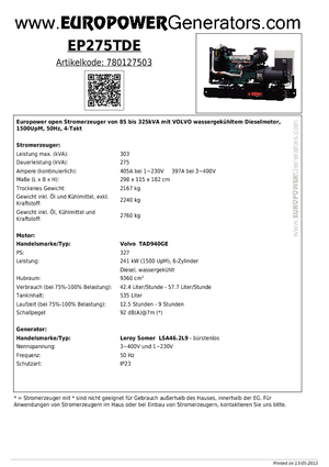 Grupos electrógenos diesel Europower EP 275 TDE (LS)
