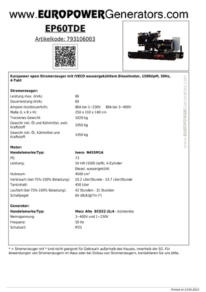 Grupos electrógenos diesel Europower EP60TDE (MA)