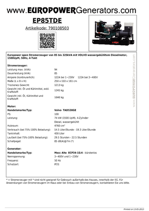 Grupos electrógenos diesel Europower EP85TDE (MA)