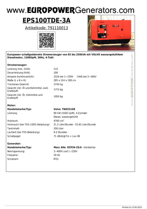 Grupos electrógenos diesel Europower EPS100TDE-3A (MA)