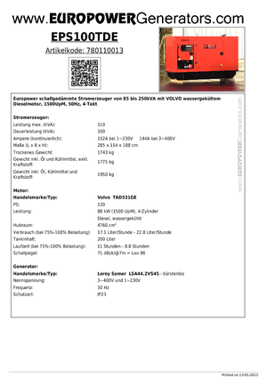 Grupos electrógenos diesel Europower EPS100TDE (LS)