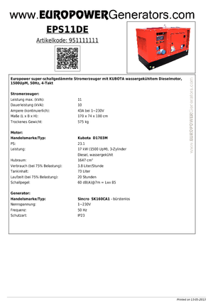 Grupos electrógenos diesel Europower EPS11DE (S)