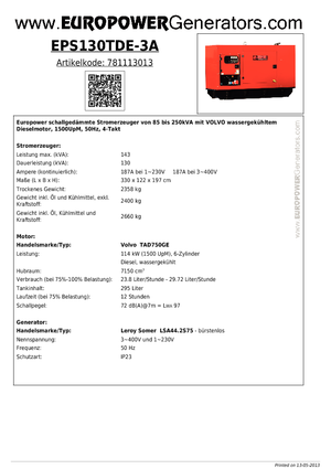 Grupos electrógenos diesel Europower EPS130TDE-3A (LS)