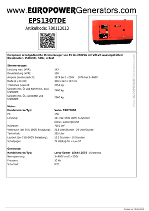 Grupos electrógenos diesel Europower EPS130TDE (LS)