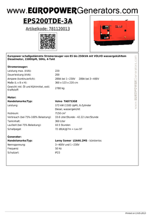 Grupos electrógenos diesel Europower EPS200TDE-3A (LS)
