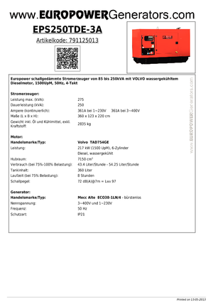 Grupos electrógenos diesel Europower EPS250TDE-3A (MA)