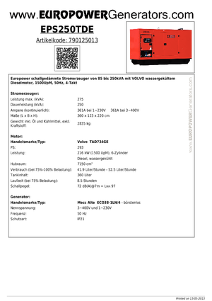 Grupos electrógenos diesel Europower EPS250TDE (MA)
