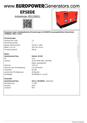 Grupos electrógenos diesel Europower EPS8DE (S)