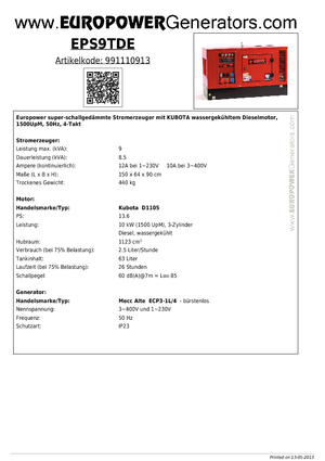 Grupos electrógenos diesel Europower EPS9TDE (MA)