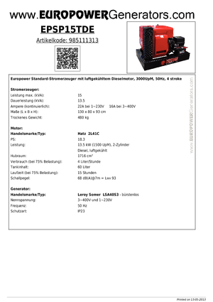 Grupos electrógenos diesel Europower EPSP 15 TDE (LS)
