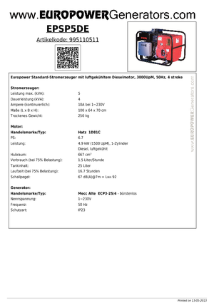 Grupos electrógenos diesel Europower EPSP 5 DE (MA)
