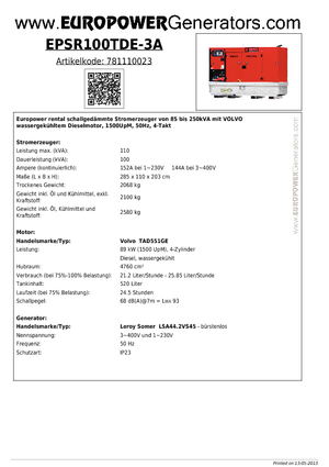 Grupos electrógenos diesel Europower EPSR100TDE-3A (LS)