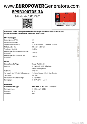 Grupos electrógenos diesel Europower EPSR100TDE-3A (MA)