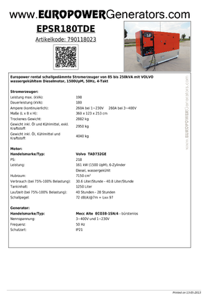 Grupos electrógenos diesel Europower EPSR180TDE (MA)