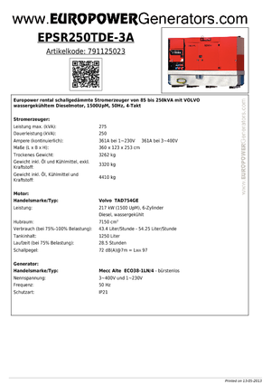 Grupos electrógenos diesel Europower EPSR250TDE-3A (MA)