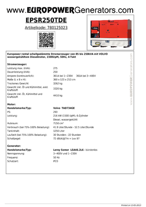 Grupos electrógenos diesel Europower EPSR250TDE (LS)