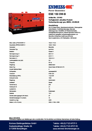 Grupos electrógenos diesel Endress ESE 150 DW-B