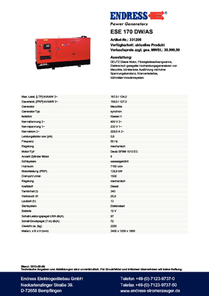 Grupos electrógenos diesel Endress ESE 170 DW-AS