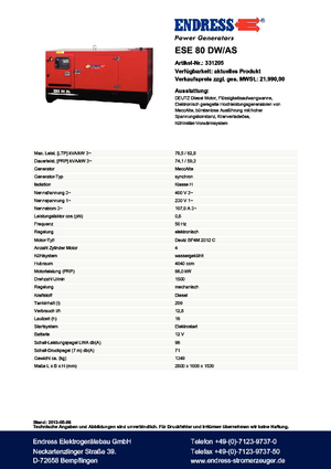 Grupos electrógenos diesel Endress ESE 80 DW-AS
