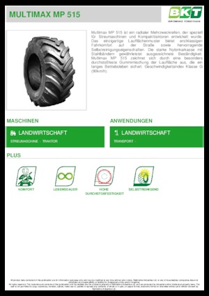 Neumáticos para agricultura BKT MULTIMAX MP 515 445/65 R 22.5 MPT