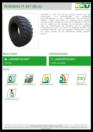 Neumáticos para agricultura BKT RIDEMAX IT 697 M+S 600/70 R30