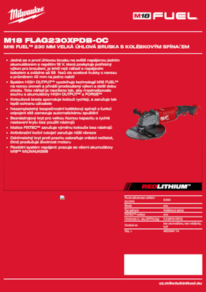 Amoladoras de ángulo sin cable Milwaukee M18 FLAG230XPDB-0C