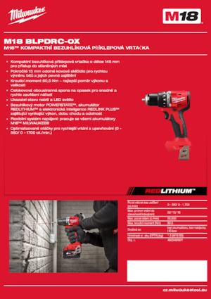 Taladro y destornillador sin cable Milwaukee M18 BLPDRC-0X