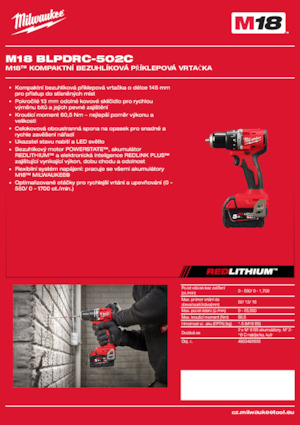 Taladro y destornillador sin cable Milwaukee M18 BLPDRC-502C