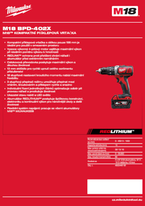 Taladro y destornillador sin cable Milwaukee M18 BPD-402X