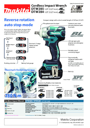 Impulsoras y llaves de impacto sin cable Makita DTW285 