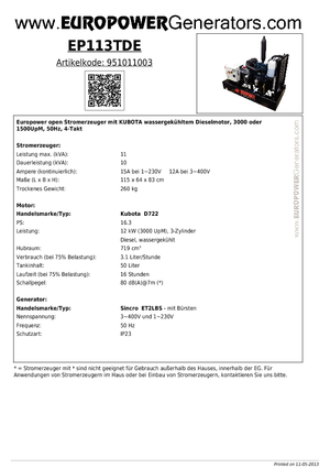 Grupos electrógenos diesel Europower EP113TDE (S)