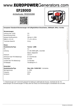 Grupos electrógenos diesel Europower EP2800D (MA)