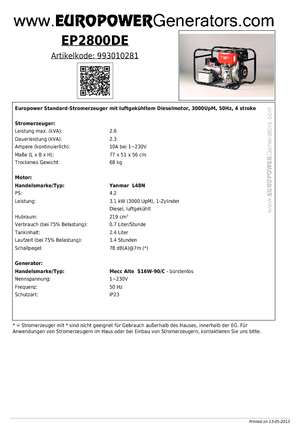 Grupos electrógenos diesel Europower EP2800DE (MA)