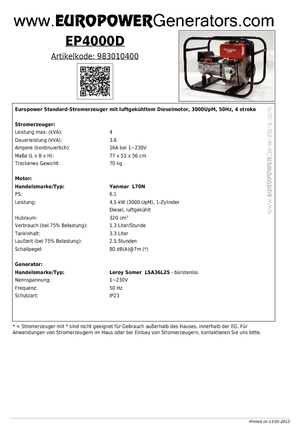 Grupos electrógenos diesel Europower EP 4000 D (LS)