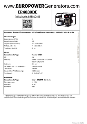Grupos electrógenos diesel Europower EP4000DE (S)