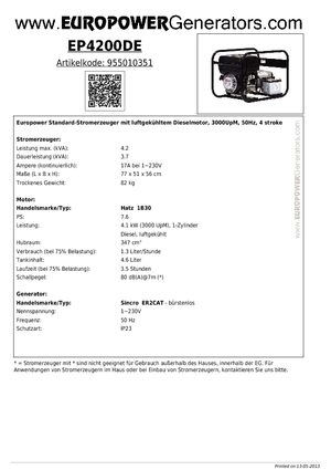 Grupos electrógenos diesel Europower EP4200DE (S)