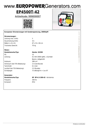 Grupos electrógenos diesel Europower EP4500T-42 (EP)