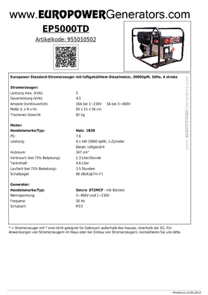 Grupos electrógenos diesel Europower EP5000TD (S)