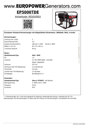 Grupos electrógenos diesel Europower EP5000TDE (S)