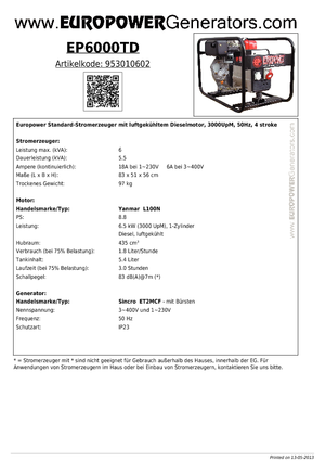 Grupos electrógenos diesel Europower EP6000TD (S)