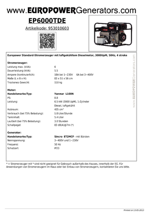 Grupos electrógenos diesel Europower EP6000TDE (S)