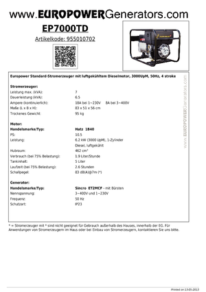 Grupos electrógenos diesel Europower EP7000TD (S)