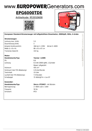 Grupos electrógenos diesel Europower EPG6000TDE (S)