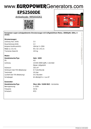 Grupos electrógenos diesel Europower EPS2500DE (MA)