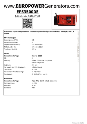 Grupos electrógenos diesel Europower EPS3500DE (MA)