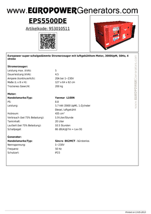 Grupos electrógenos diesel Europower EPS5500DE (S)