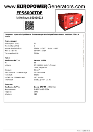 Grupos electrógenos diesel Europower EPS6000TDE (S)