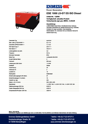 Grupos electrógenos diesel Endress ESE 1006 LS-GT ES ISO DI